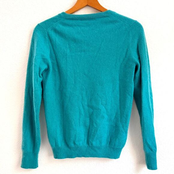Uniqlo Women 100% Cashmere Sweater Size M Teal V-Neck Pullover Soft Luxury - Picture 2 of 7